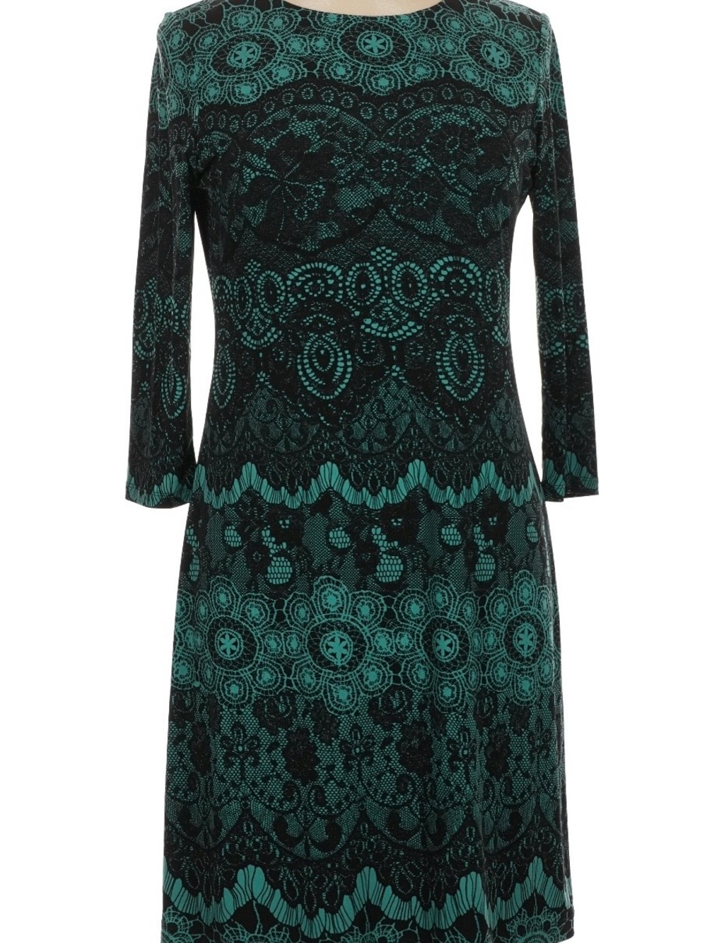 Donna Morgan Black and Teal Lace-Effect Long Sleeve Dress